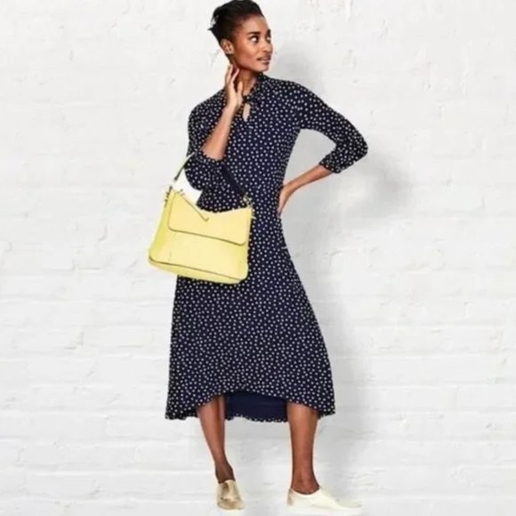Boden Dresses & Skirts - BODEN Rosa Polka Dot Midi Dress Tie Neck Navy Blue {VV36}